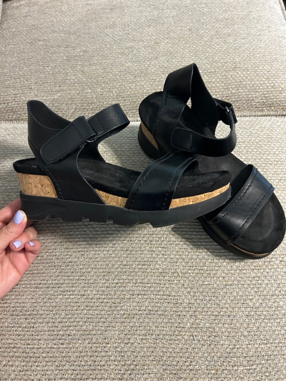 Pierre Dumas Black Cork Wedge Sandals